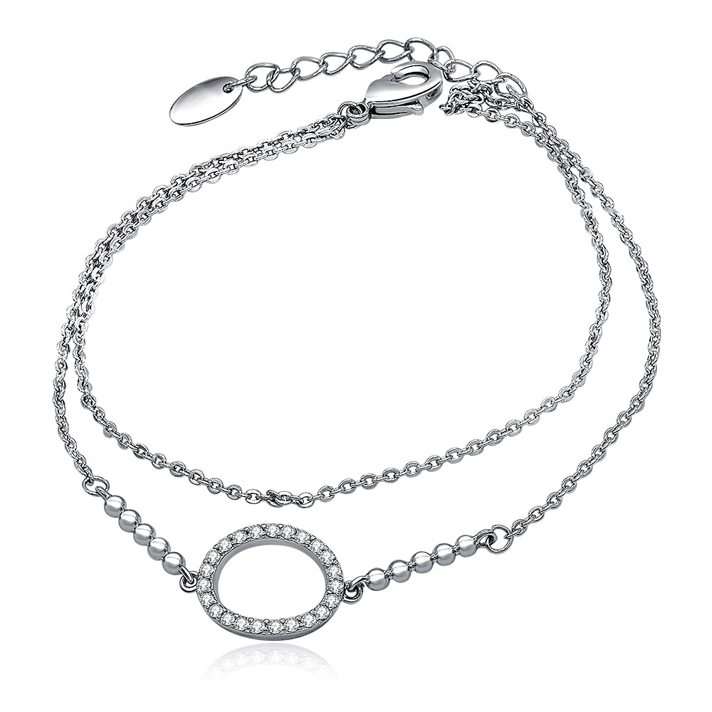 CZ Oval Charm Link Layered Bracelet